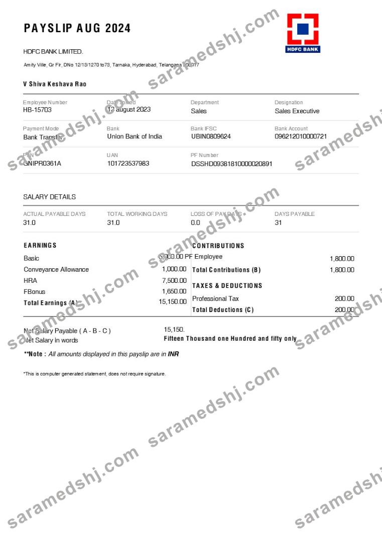 HDFC Bank payslip template in Word and PDF formats.pdf, 1